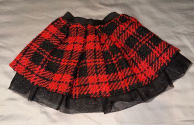 Cynthia Rowley Girls Holiday Skirt Size 3T Red/Black Plaid Lace Sparkles