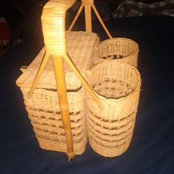 Vintage Wine/ Picnic Basket With Wine Cookie Cooler Thing