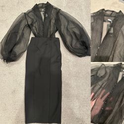 Bundle Fashionnova Organza Top & HM Midi Skirt