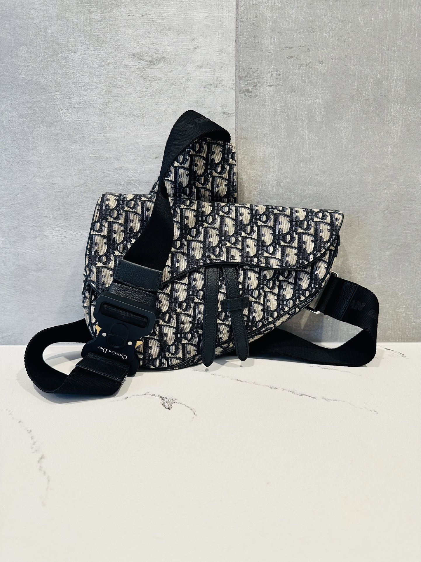 Christian DIOR Saddle Bag, Classic Gray X Blue, Mint Condition With Authenticity Tags