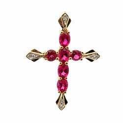 Woman’s Ladies 10k Yellow Gold Red Stone .10 CTW Cross Pendant for Necklace GP3133434
