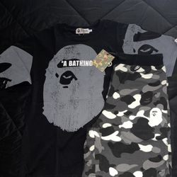 Bape Shirt & Shorts Sz Medium  New W Tags 
