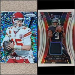 2024 Michael Penix Select Draft Selections Patch Rookie 06/75 + 2024 Patrick Mahomes Prizm Flashback No Huddle For 40 (Read Description)