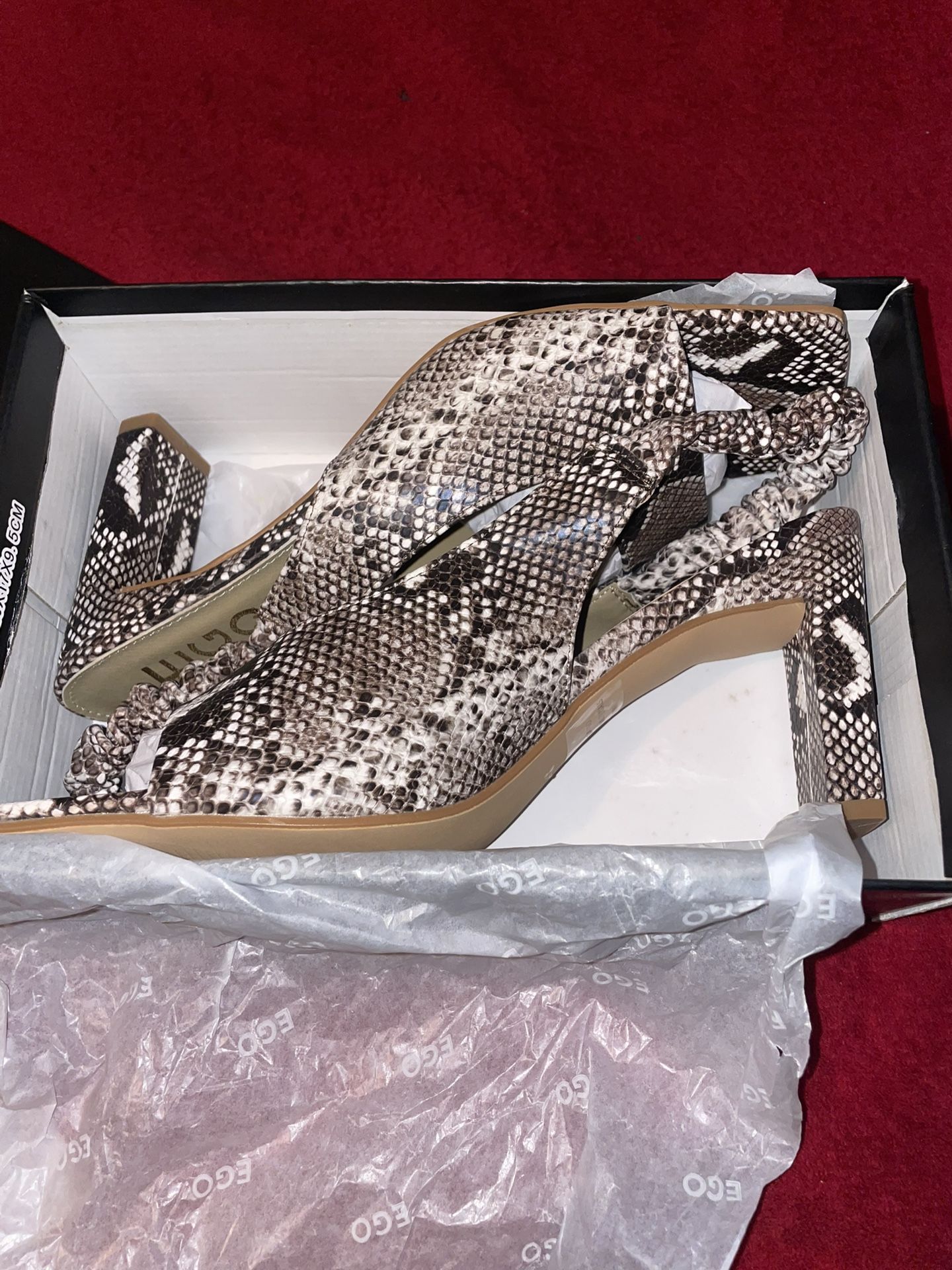 Ego “Say So” Snake print Open Toe Heels