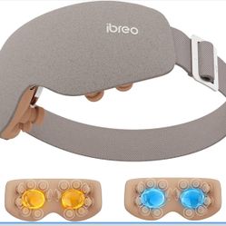 Eye Massager with 2 Level Heat & Cool, 150 Mins Uses, 3 Modes & 14 Vibration Heads, Heated Eye Mask with Bluetooth Music for Migraine, Eye Strain Puff