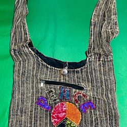 Crossbody Hippie, Purse, Handbag, And Backpack Made In Nepal. Peace Sign Bk