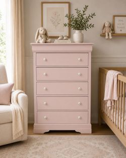 Charming Blush Pink Tall Boy Dresser