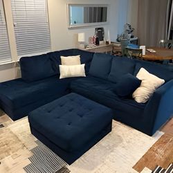 Chenille Microfiber Blue 112" 2pc Chaise Sectional Sofa from Living Spaces