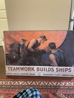 Vintage Repro Teams Build Ships Poster