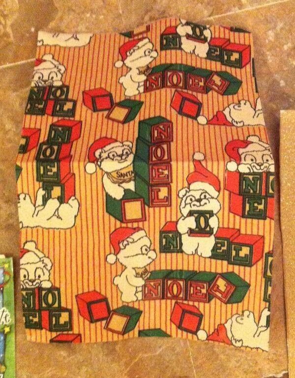 Vintage 1980's Noel Blocks, Santa Hat Bears, Christmas 5 X 8 Inch Wrapping Paper- Frame It!