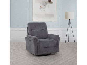Adler Charcoal Grey Upholstered Power Swivel Glider Recliner