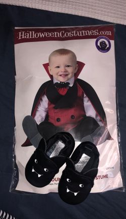 Baby Dracula costume and bat slippers
