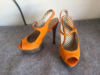 Orange Peep-Toe Platform Slingback Heels