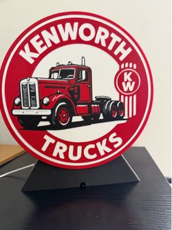 Lámpara de Logotipo Kenworth Trucks - Letrero Luminoso LED de Estilo Vintage - Decoración para Garaje, Cueva de Hombre (Man Cave) u Oficina - Regalo p