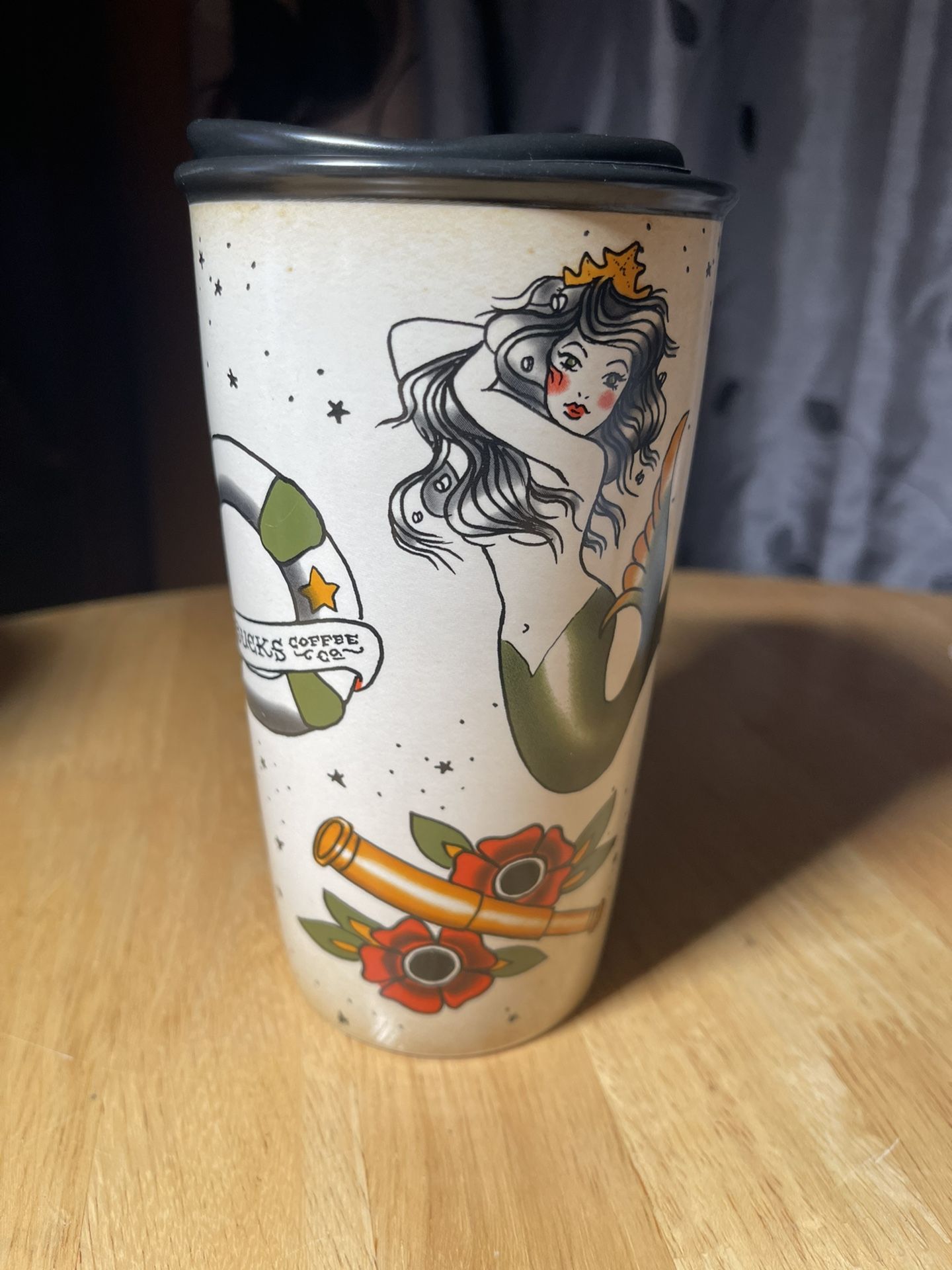 2015 Rare Mermaid Siren Sailor Tattoo Ceramic Tumbler 