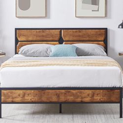 Full Size Bed Frame With Wood Headboard 