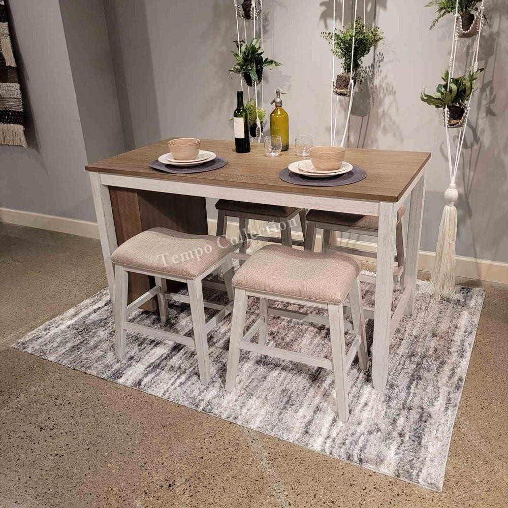 Counter H. Table W/ Wine Rack and Shelves, 5 Pcs Set, 1 Table, 4 Chairs, SKU#10D394-4S