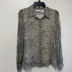 Women’s NEW YORK CITY DESIGN 100% Silk, Long Sleeve Button Down, Blouse w/Attached Cami… Size Large