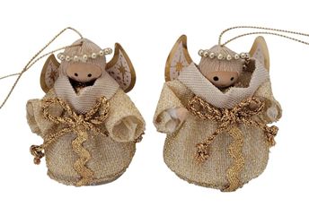 Lot Of 2 Gold & Beige Fabric Angel Hanging Christmas Ornaments Angels & Cherubs. This Lot of 2 Gold & Beige Fabric Angel Hanging Christmas Ornaments f