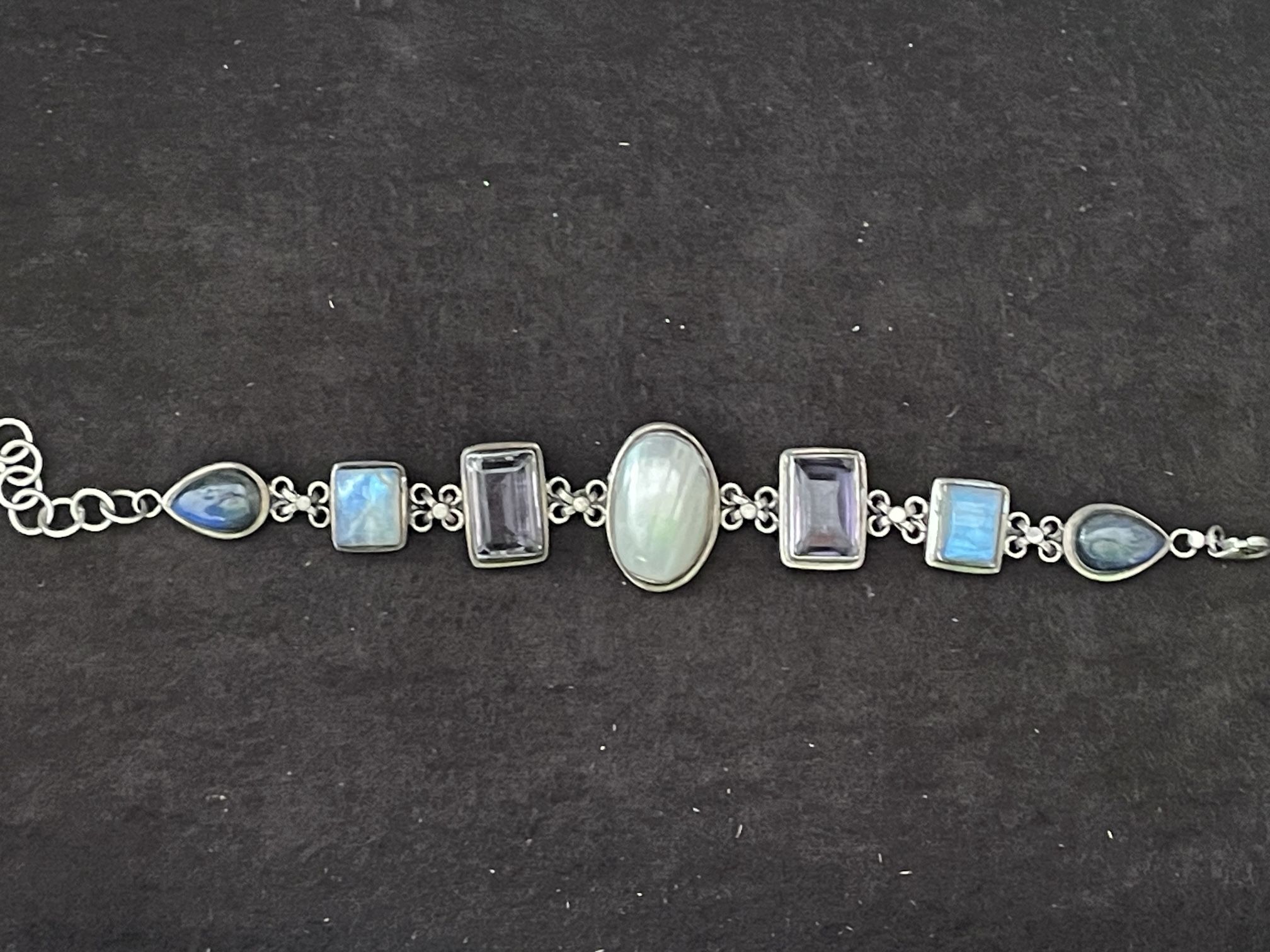Sterling Silver Amethyst Moonstone and Pearl Bracelet