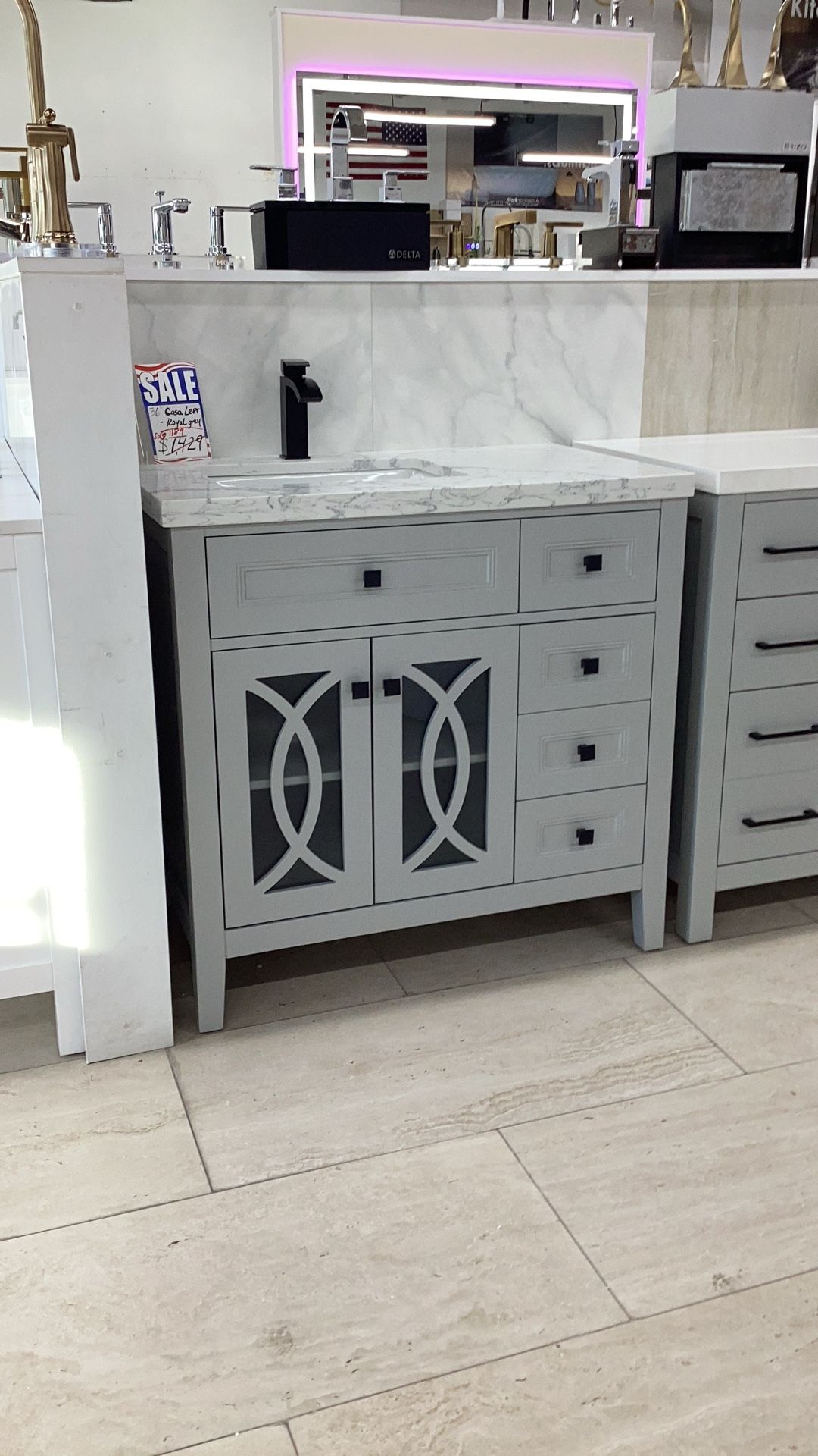 36 Inch. Casa Left Royal Grey Color Wood New Vanity For Black Friday Deal
