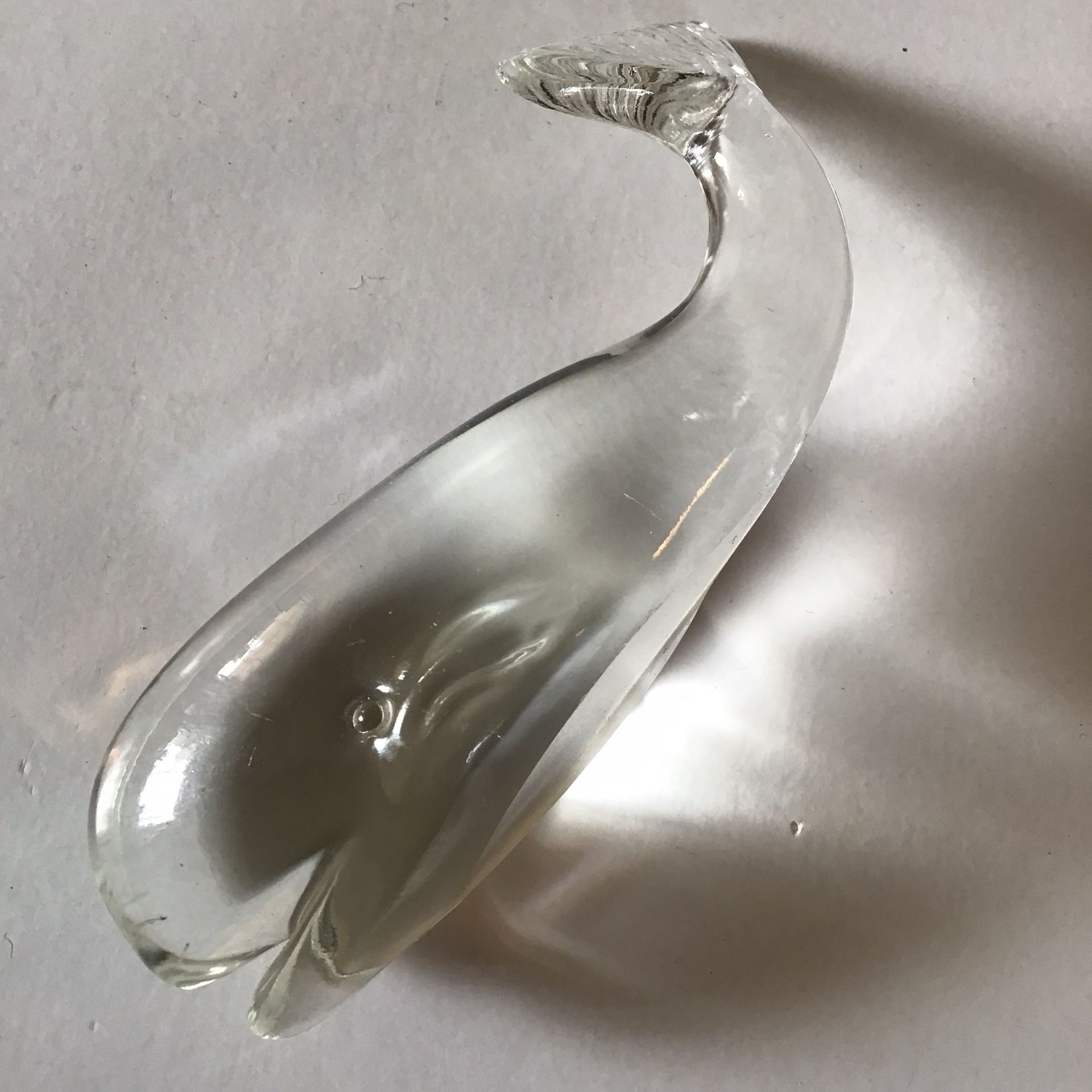 Glass Art: Clear Glass Whale Paperweight