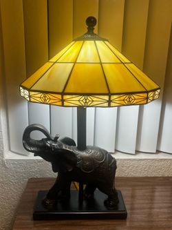 Elephant table lamp with Tiffany's style stained glass lamp shade
