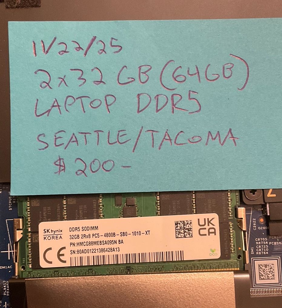 2x32GB Hynix 64GB Laptop DDR5 RAM - $200 Plus Your Old Ram 