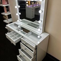 New White Glass Top Make Up Vanity
