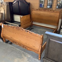 Carved Wood Queen Bed frame ( In Store) 