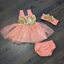 Baby Girls Formal Tutu Sequin Dress, 3-6 Months , Peach