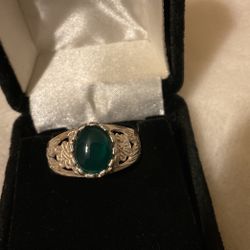 5 (TEVHID) 925 Sterling Silver  Rings With Oval Green Agate Stone,Sizes 8,9,9,9,10