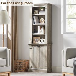  Farmhouse Bookcase with Storage Cabinet, 72" Tall Bookshelf with Adjustable Shelves 4-Tier Open Wood Shelf Bookcase