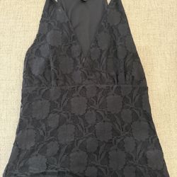 INC Black Sleeveless Tank Top with Quilted Design M