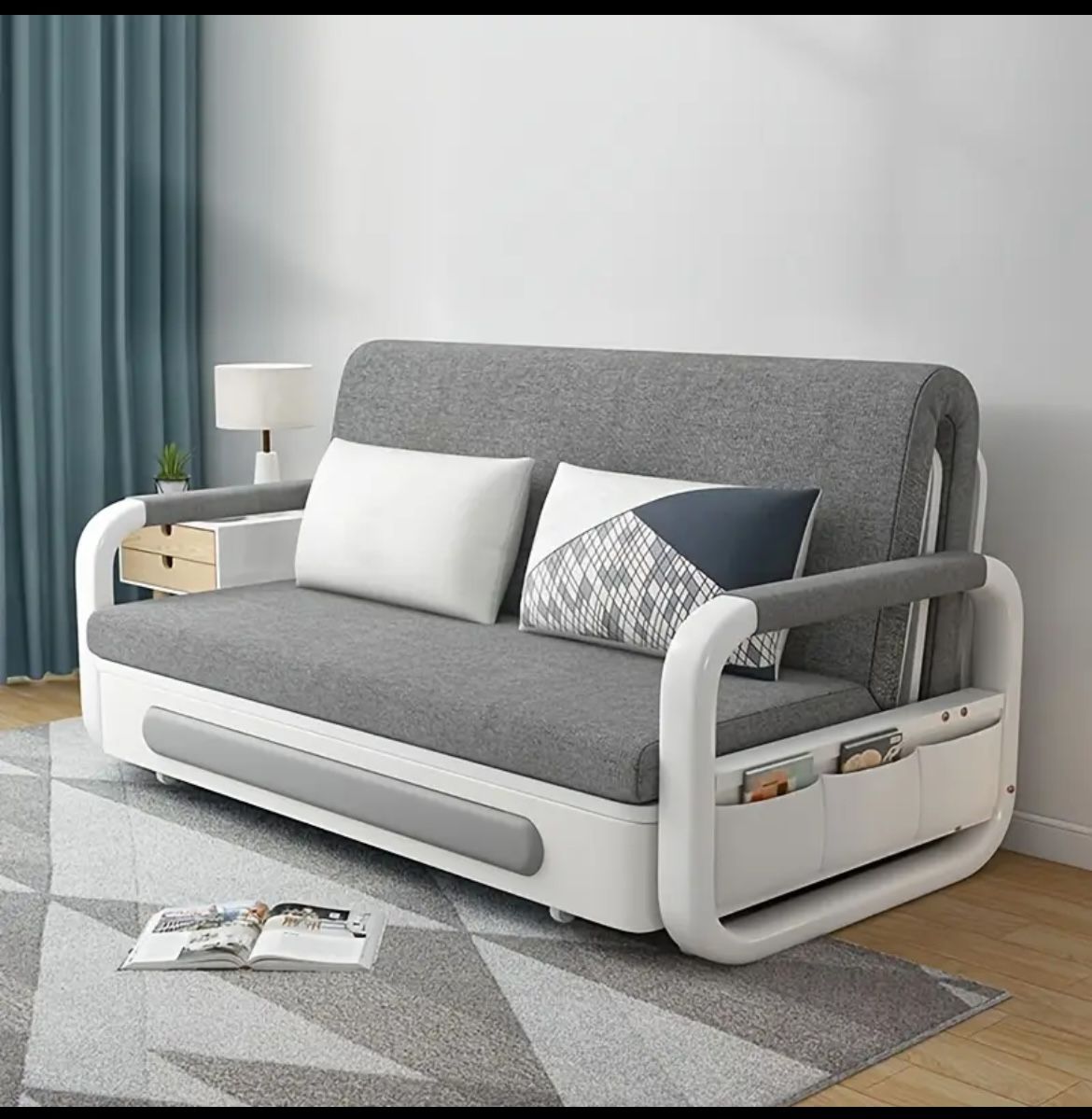 Sleeper Sofa, Sofa Bed- 2 in 1 Pull Out Couch Bed with Storage Chaise for Living Room, Sofa Sleeper with Pull Out Bed, Grey Linen Couch