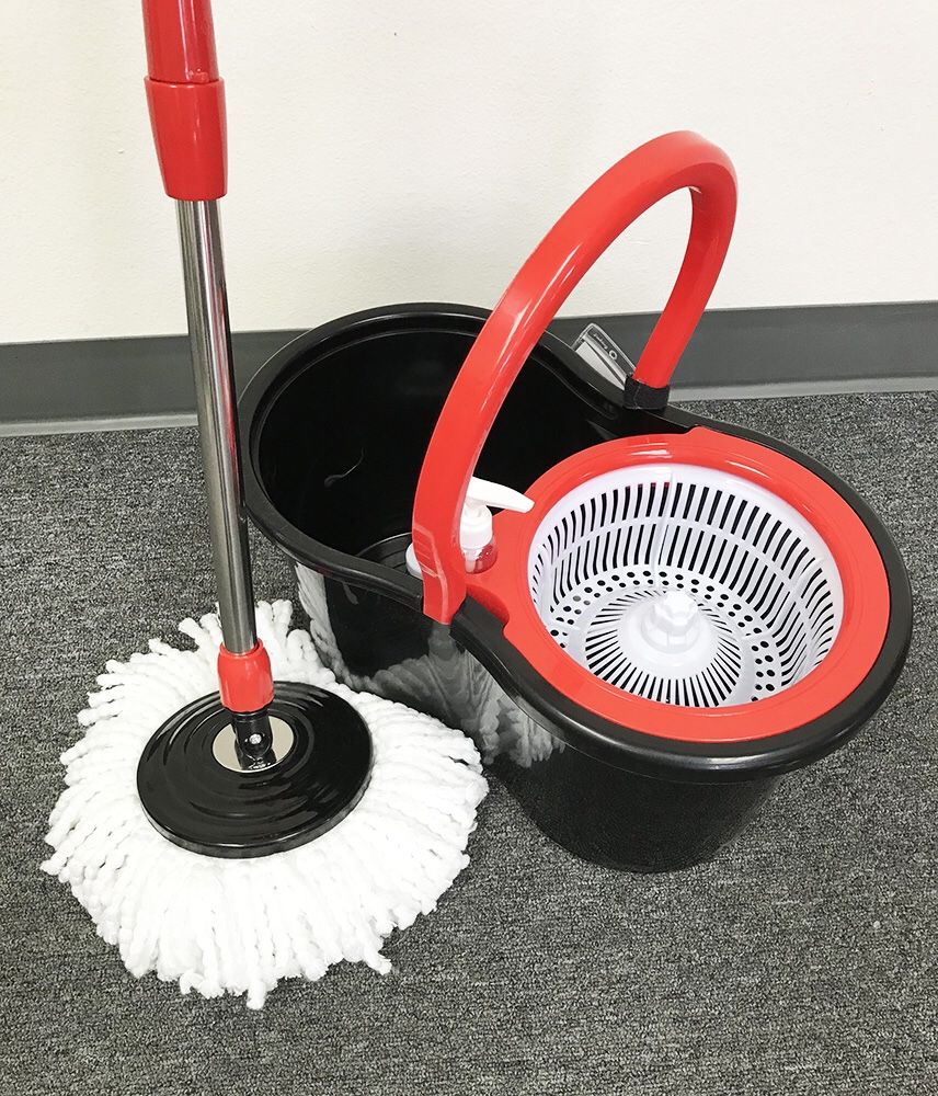New $15 each Spin Mop 360 degree press mop bucket set with push and pull rotation