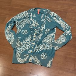 Charlotte Tarantola Vintage Teal Floral Cardigan
