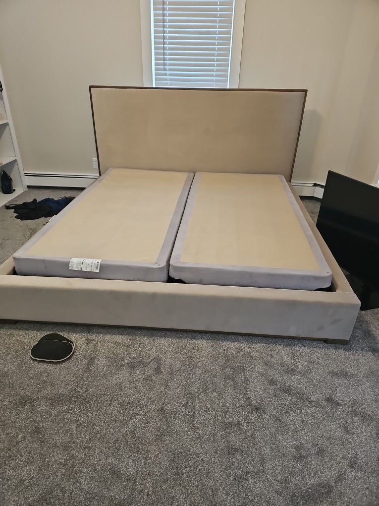 King-size Saatva bed and box spring.