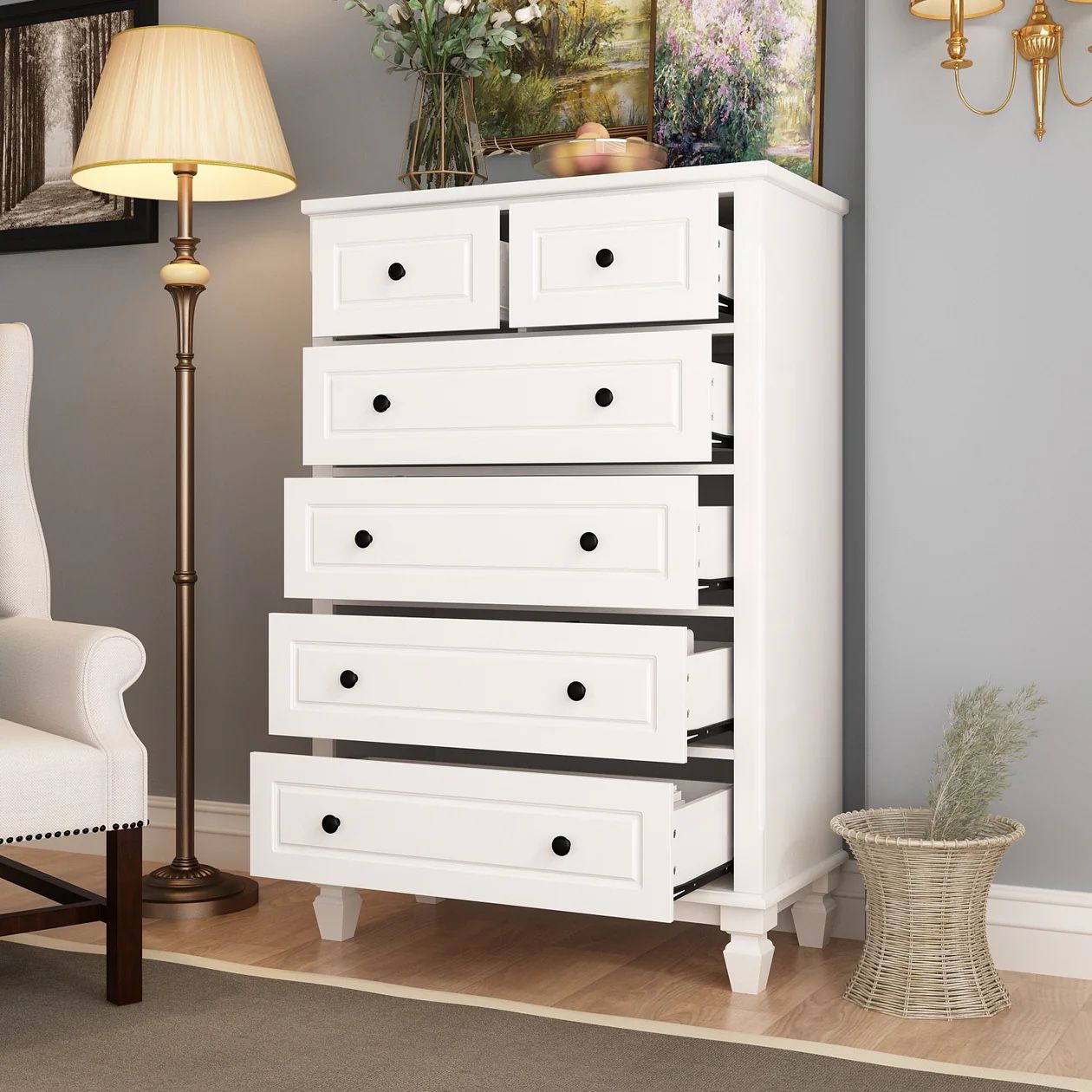 Modern Dresser with 6 Drawers Wood Chest of Storage Dressers Organizer