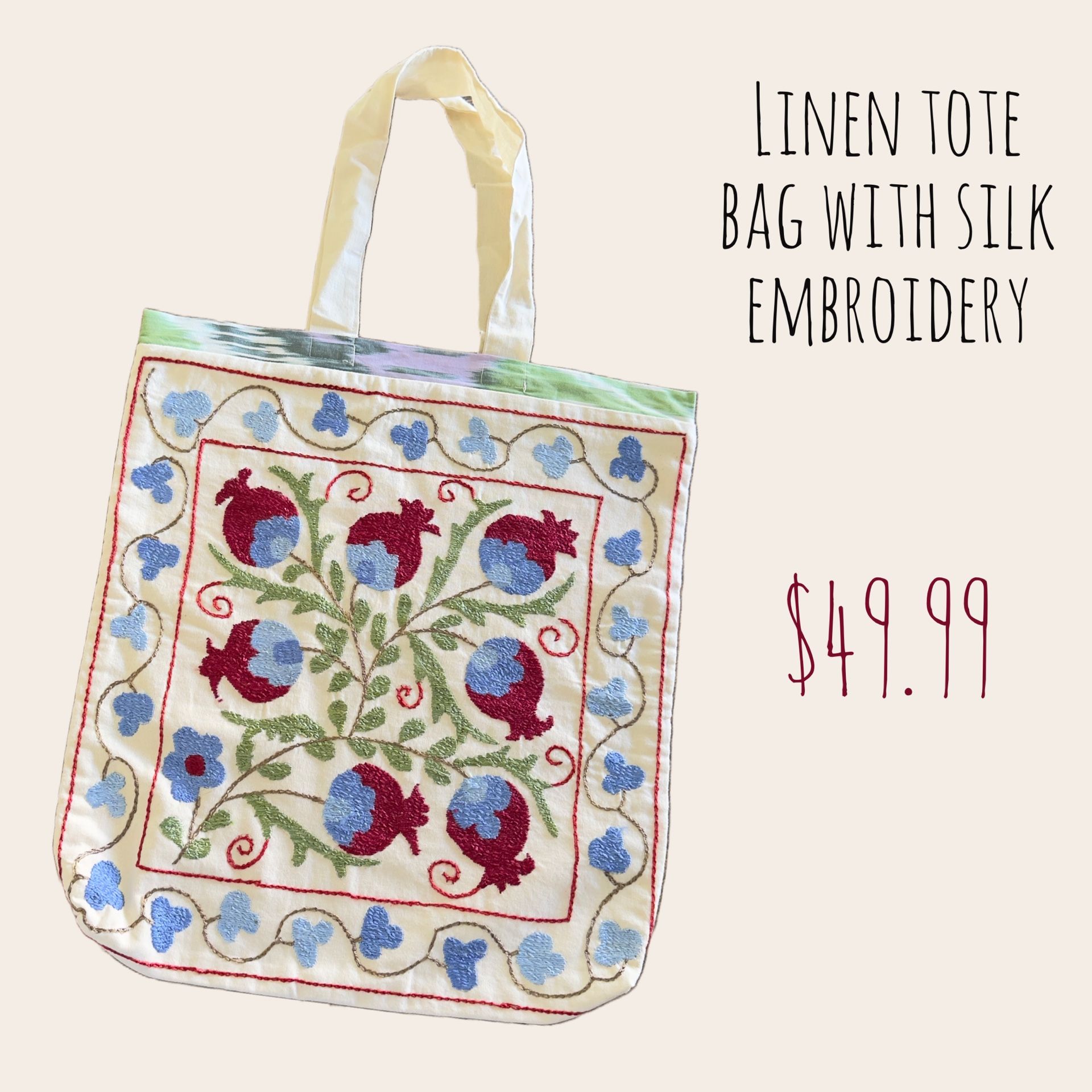 Linen Bag With Silk Embroidery Motifs