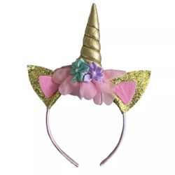 Unicorn Headband Glitter Ears Flowers One Size Fits Most