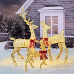 45" Light Up Outdoor Christmas Reindeer Family Decor, Handmade Deer Set of 3, Plug and Play, Metal Frame, Safe Waterproof Material, Perfect for Vintag