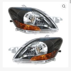 Pair Headlights 2007-2012 Toyota Yaris Black Left Right Side Headlamps Assembly 