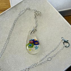 Handmade Teardrop Shaped Resin Pendant With Necklace