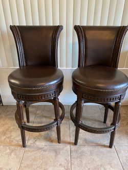 2 Frontgate Leather/Wood Barstools