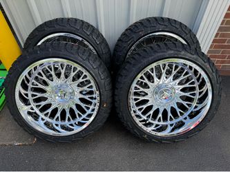 NEW 22x12 mirror chrome fittipaldi wheels wrapped in 285/45r22 RBP tires