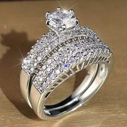 *CLOSEOUT* 2 PC Created White Topaz Engagement Wedding Ring Set SZ 5/6/7/8/9/10/11/ 12 * See My Other 800 Items*