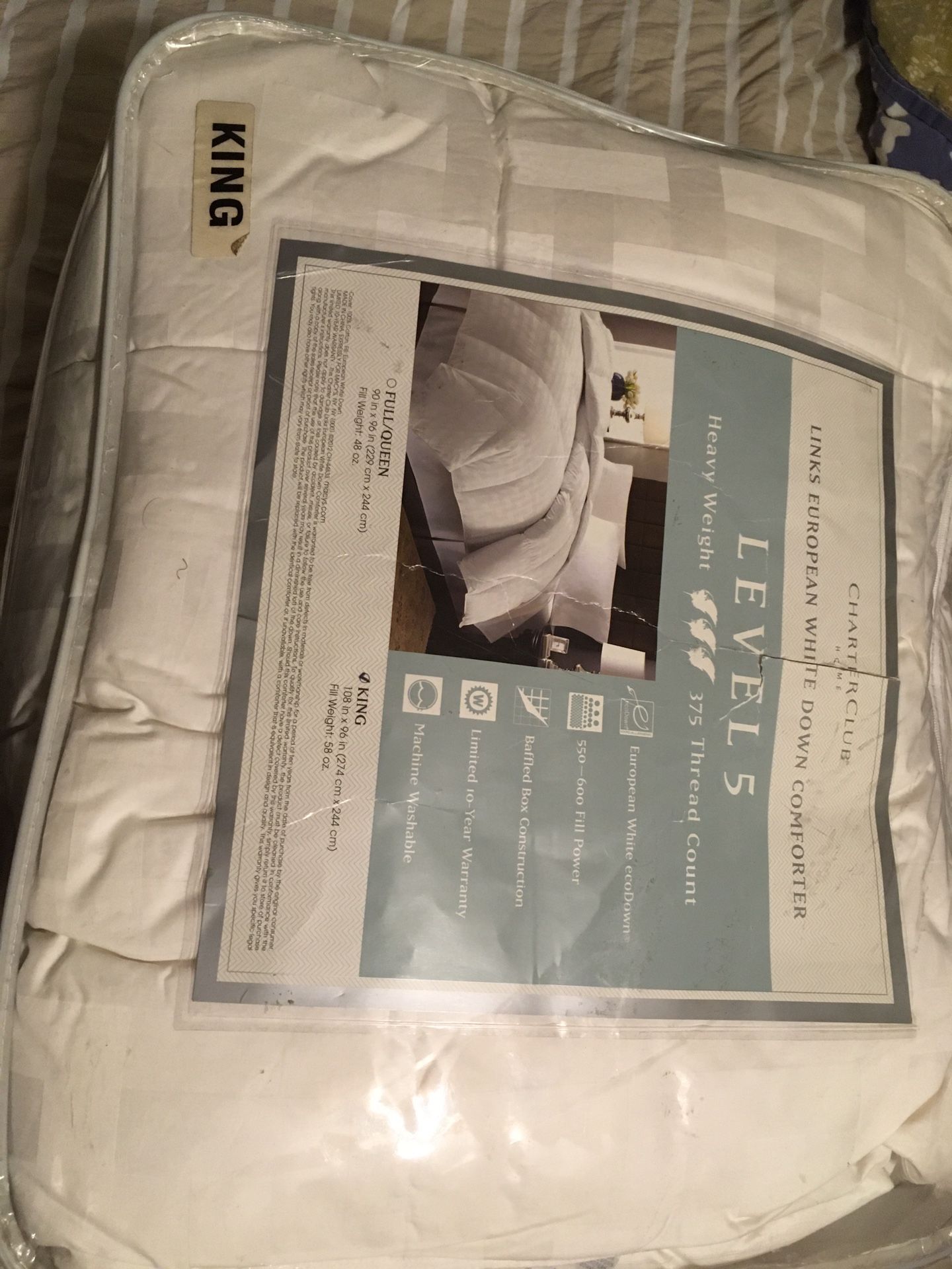 Charter Club Links European White Down Comforter Level 5 King Size
