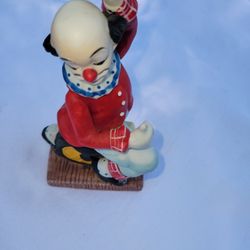 Circus inspired Clown &  Vintage Hand Carved coloful double sided Figurine