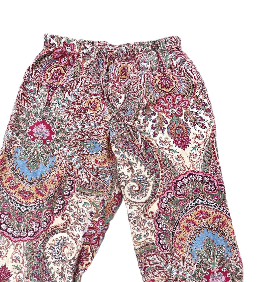 Ralph Lauren Paisley Pants Size Small Women’s Drawstring Waist Cotton MINT Pink
